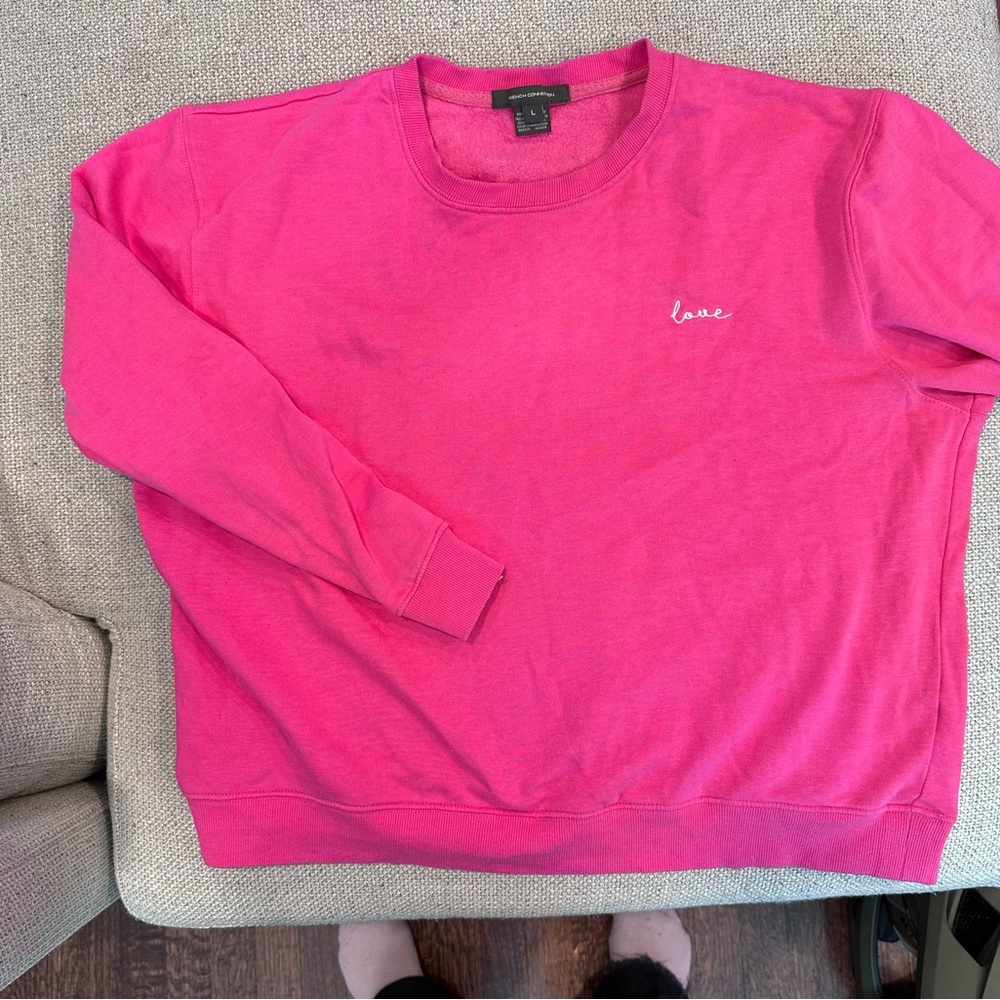 French Connection Bright Pink Crewneck Sweatshirt with Script Label